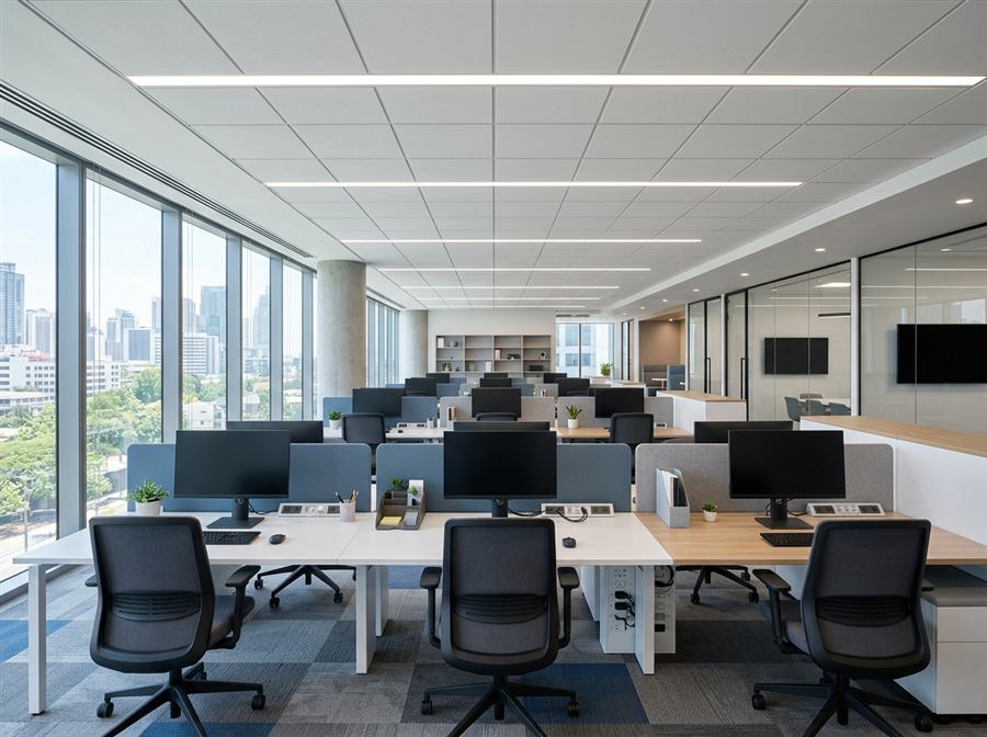 Modern commercial office interior with clean lighting