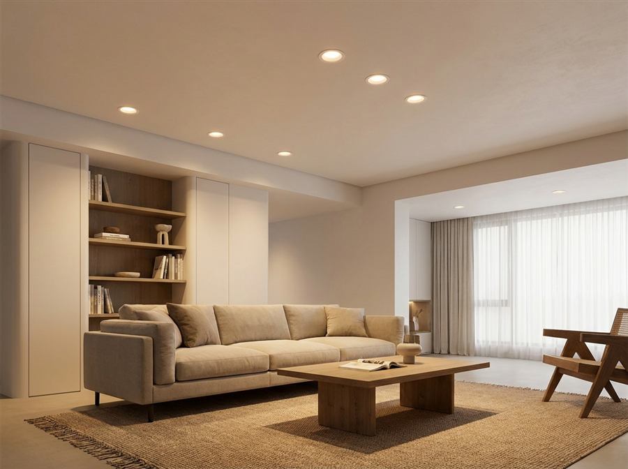 Recessed LED lighting installed in a modern living room