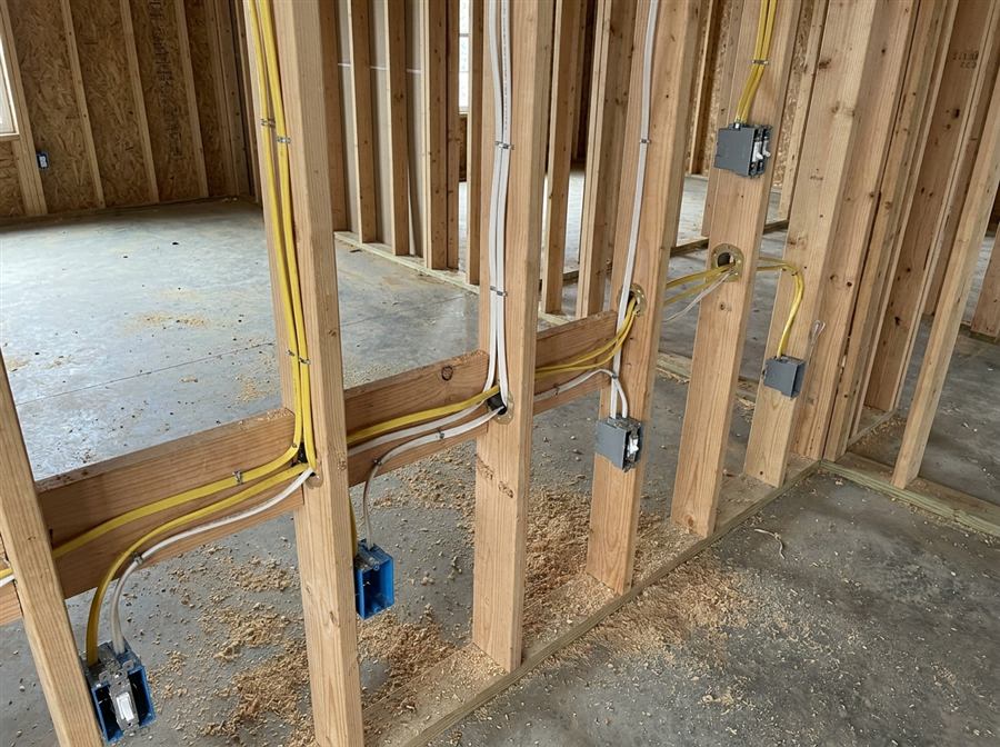 Electrical rough-in wiring in a new home under construction